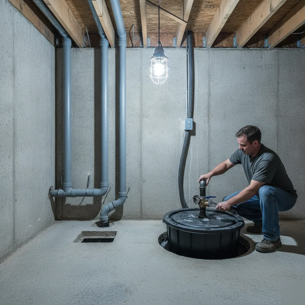 Ejector pump versus gravity drain comparison for Denver basement bathroom plumbing