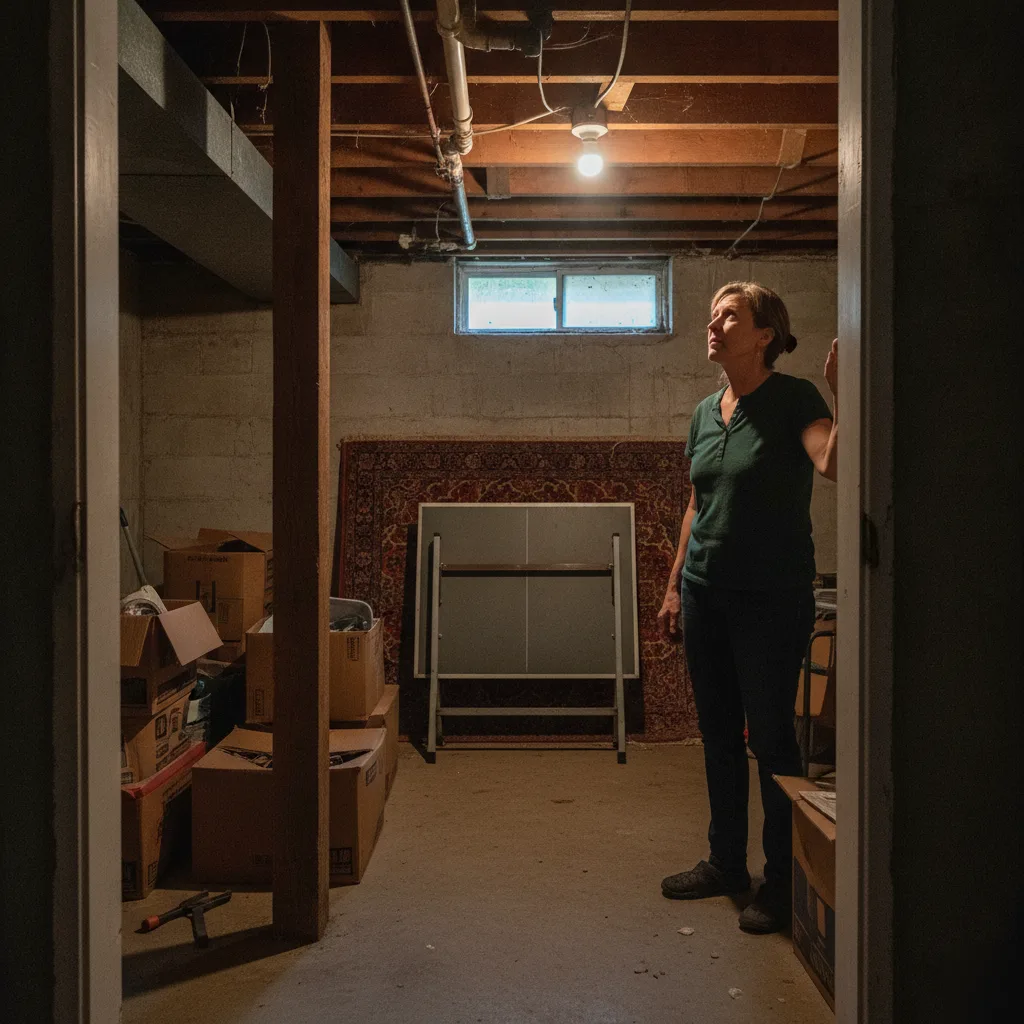 Homeowner assessing basement space before Denver bedroom construction