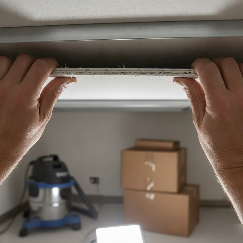 Installing drop-tile ceiling kit in small Denver basement laundry space
