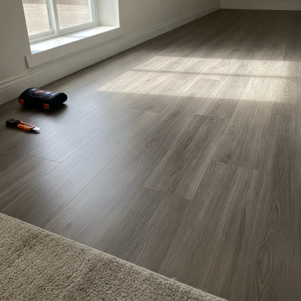 Waterproof vinyl plank basement flooring installed in Denver home