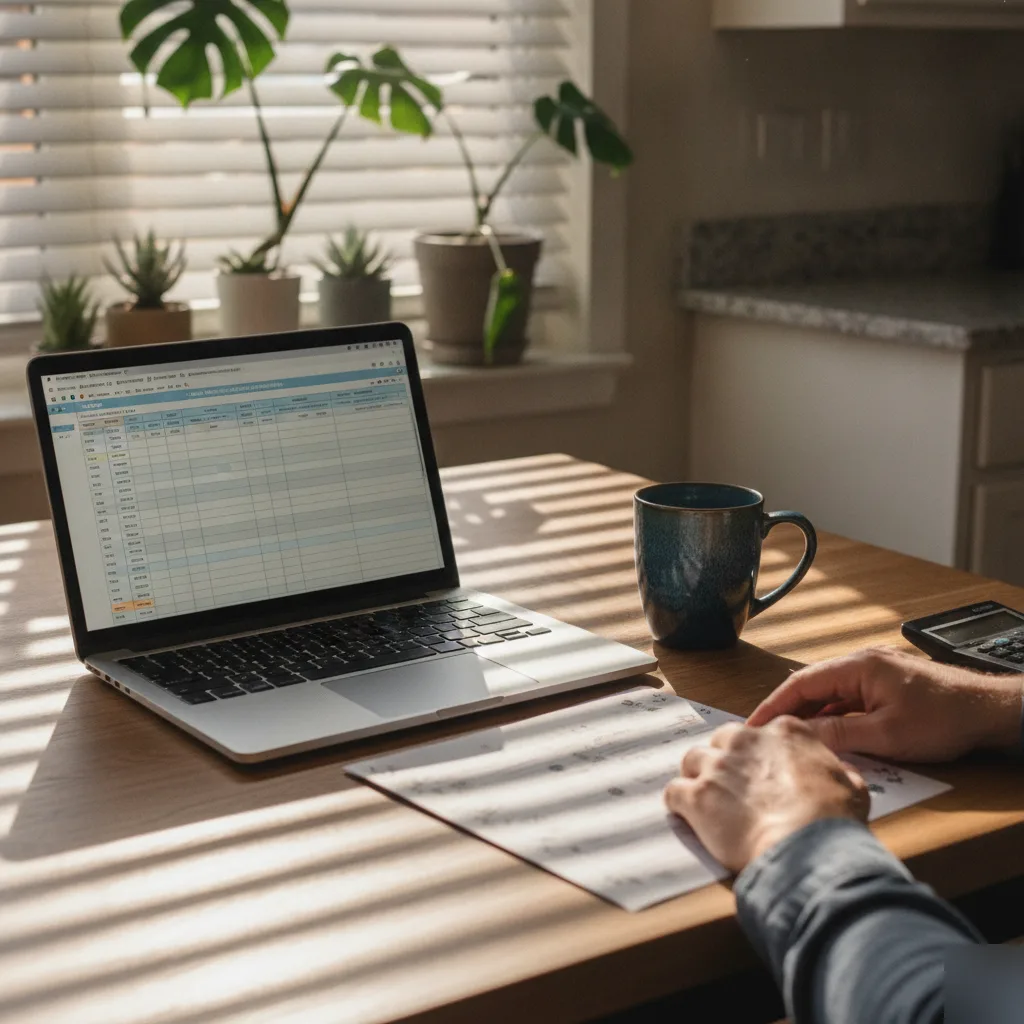 Homeowner reviewing basement renovation cost estimate at kitchen table