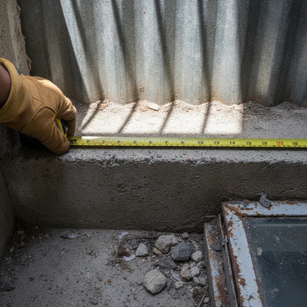 Measuring egress window well for Denver basement renovation code compliance