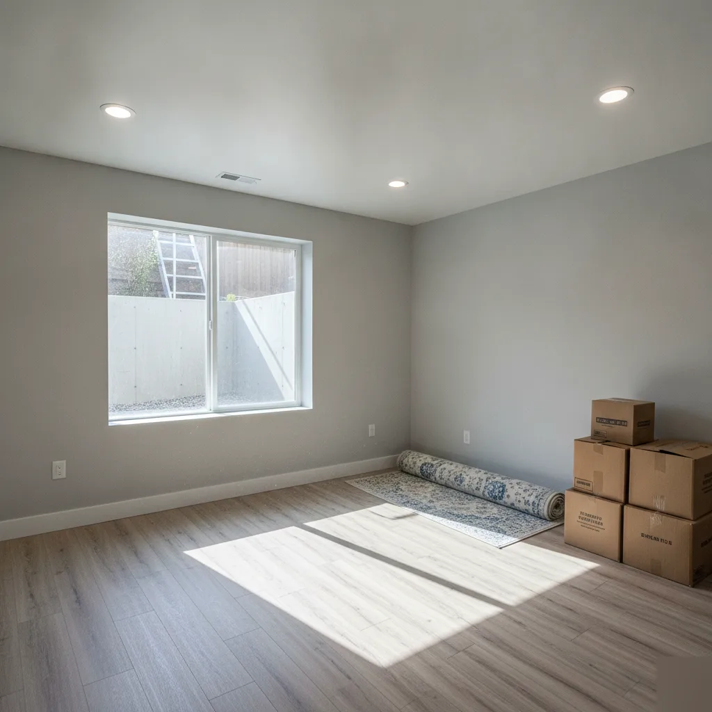Finished legal basement suite with egress window after Denver construction