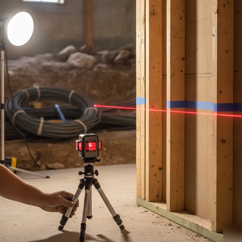 Laser level marking ceiling height during Denver basement dig-out project