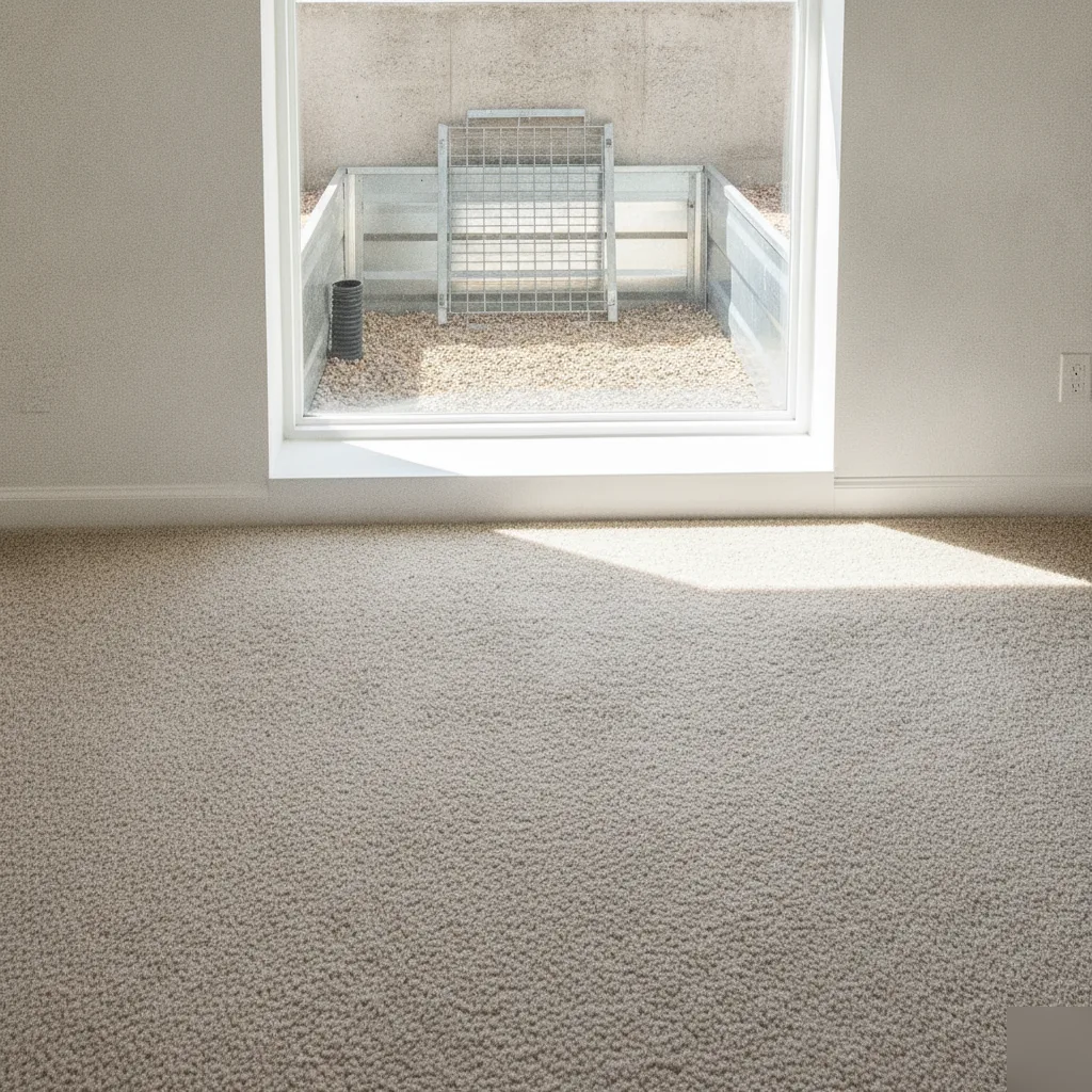 Finished egress window brightening a Denver basement bedroom after installation